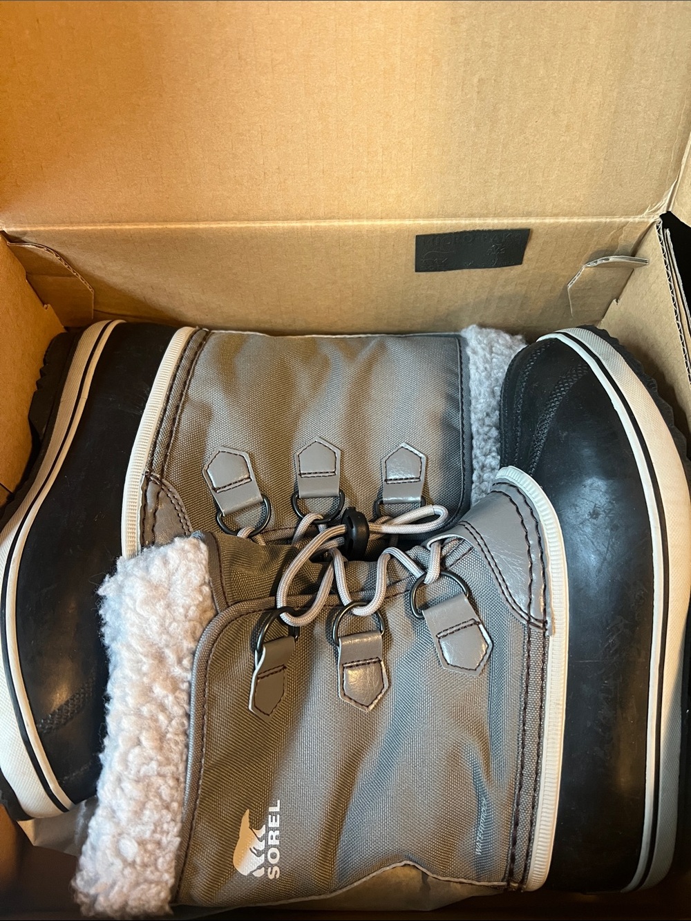 Sorel Kids Gray and Black Sherpa-Trim Winter Boots